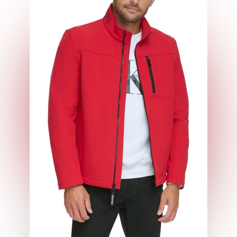 Calvin Klein  Men’s Regular Fit Stand Collar Softshell Jacket Red sz: XXL
